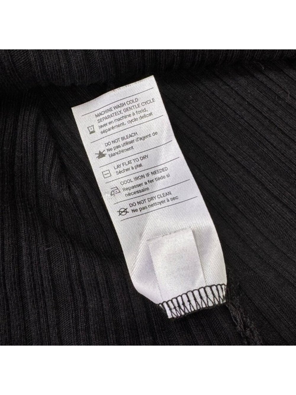 Vince Rib-Knit Deep V Wrap Top Sz L Black Minimalist Goth Capsule Wardrobe - Picture 10 of 11